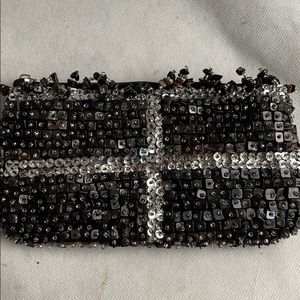 Holiday Black Silver mother of pearl clutch bag handbeaded